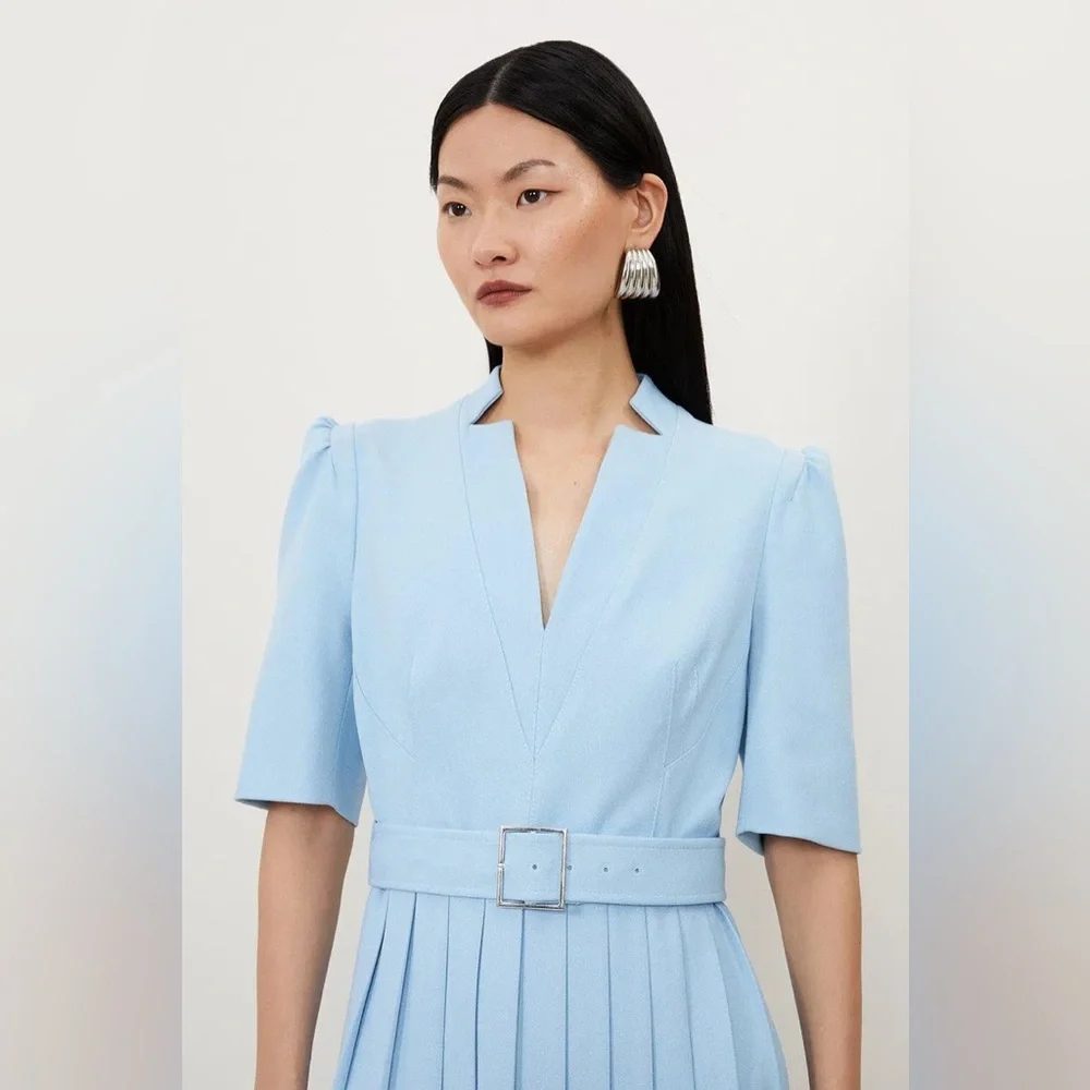 NWT KAREN MILLEN Tall Structured Crepe Forever Pleated Midi Dress. $439 - Picture 7 of 14